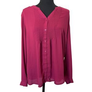 Laura Scott Women's Maroon Button Down Long Sleeve Blouse Workwear Large